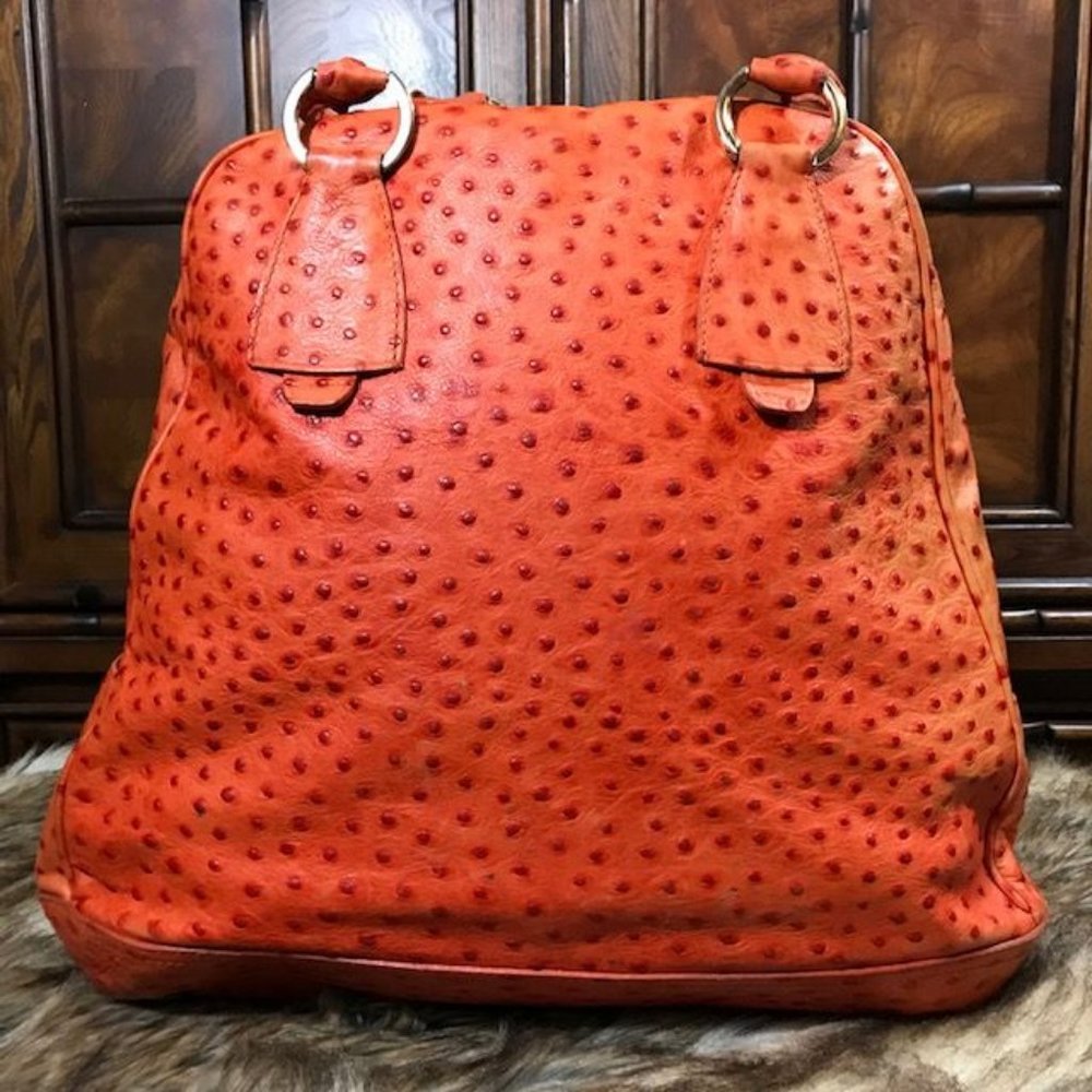 *Rare* Anne Klein Saffron Genuine Leather Ostrich Emb… Gem